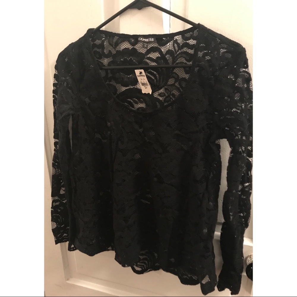NWT Express Black Lace Bell Sleeve Top
